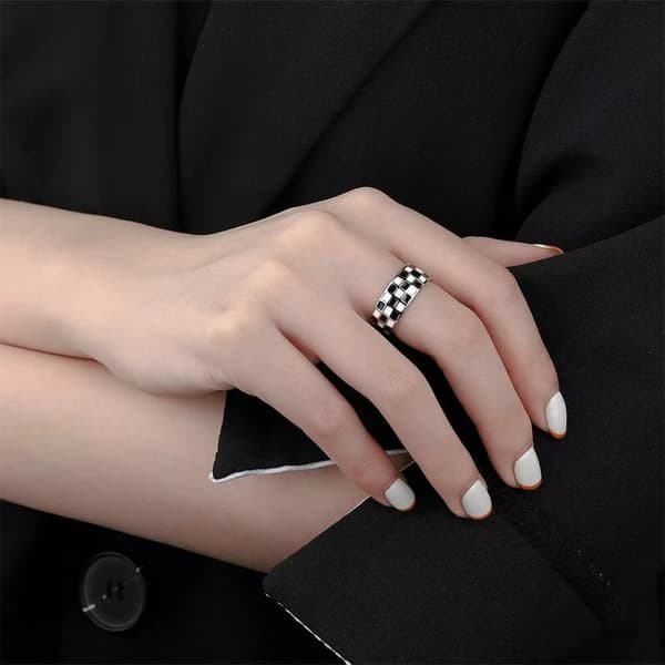Fashion Checkerboard Heart Adjustable Ring 925 Sterling Silver Jewellery Gift