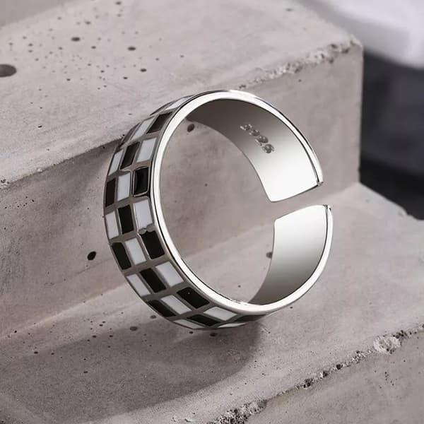 Fashion Checkerboard Heart Adjustable Ring 925 Sterling Silver Jewellery Gift