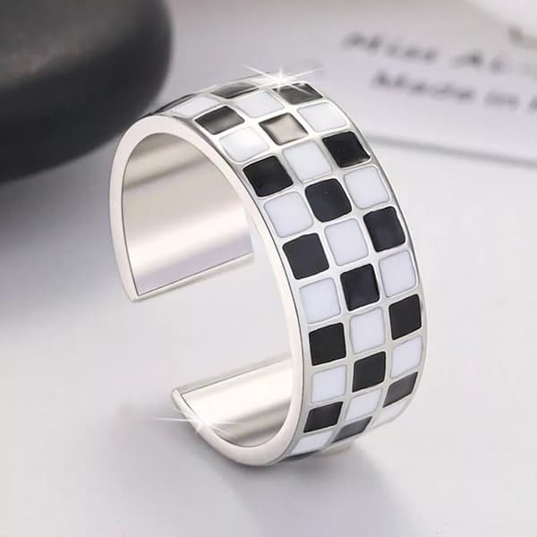 Fashion Checkerboard Heart Adjustable Ring 925 Sterling Silver Jewellery Gift