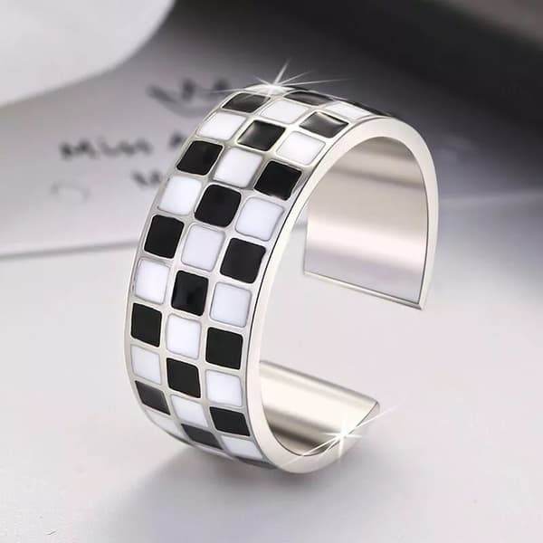 Fashion Checkerboard Heart Adjustable Ring 925 Sterling Silver Jewellery Gift