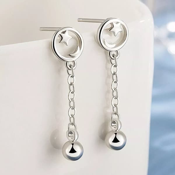925 Sterling Silver Moon Star Dangle Drop Stud Earrings Women Jewellery Gift