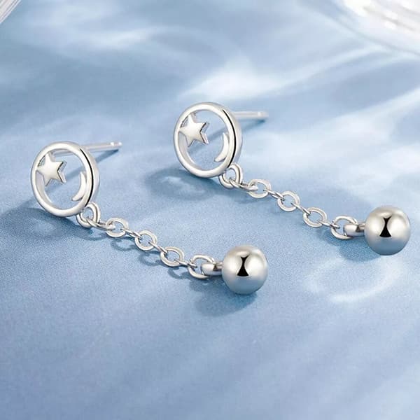925 Sterling Silver Moon Star Dangle Drop Stud Earrings Women Jewellery Gift