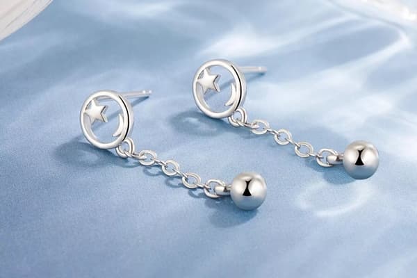 925 Sterling Silver Moon Star Dangle Drop Stud Earrings Women Jewellery Gift