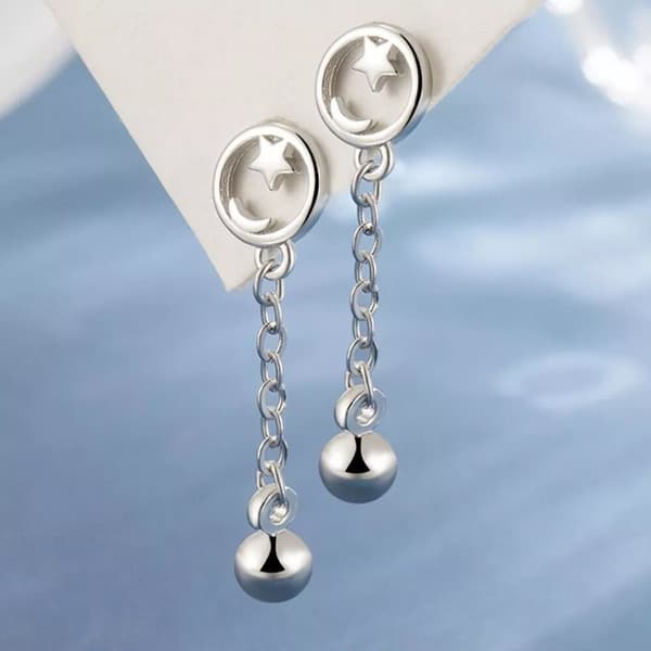 925 Sterling Silver Moon Star Dangle Drop Stud Earrings Women Jewellery Gift