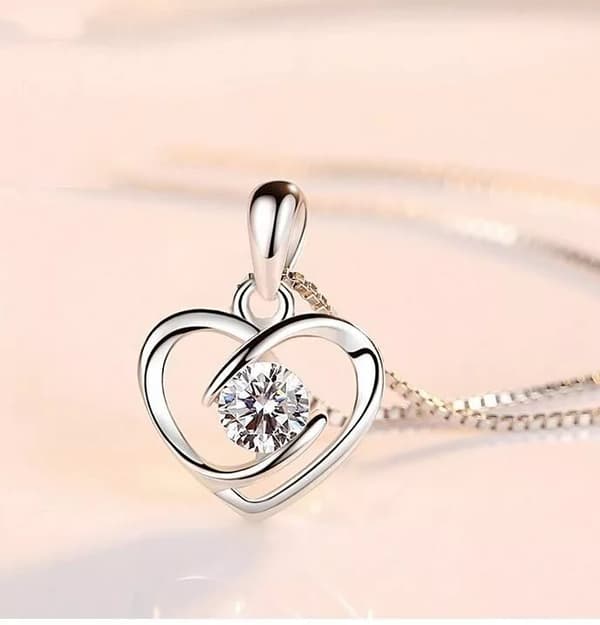 Women Crystal Heart Swirl Pendant Chain Necklace 925 Sterling Silver Jewellery