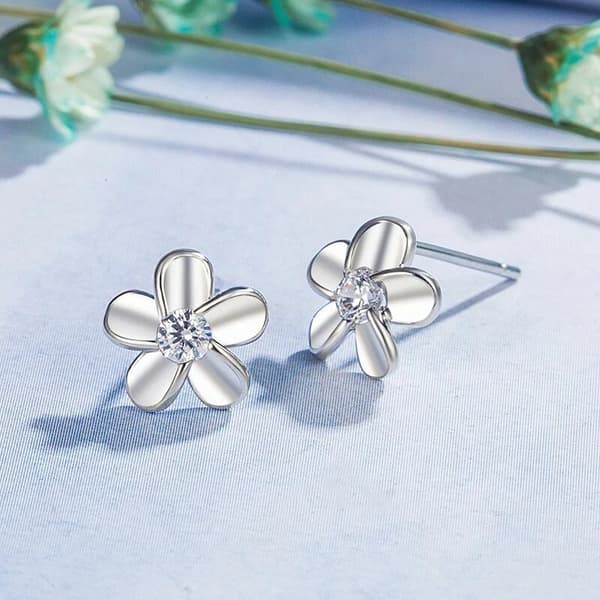 Womens Girls 925 Sterling Silver Smooth Flower Stud Earrings Jewellery Gift