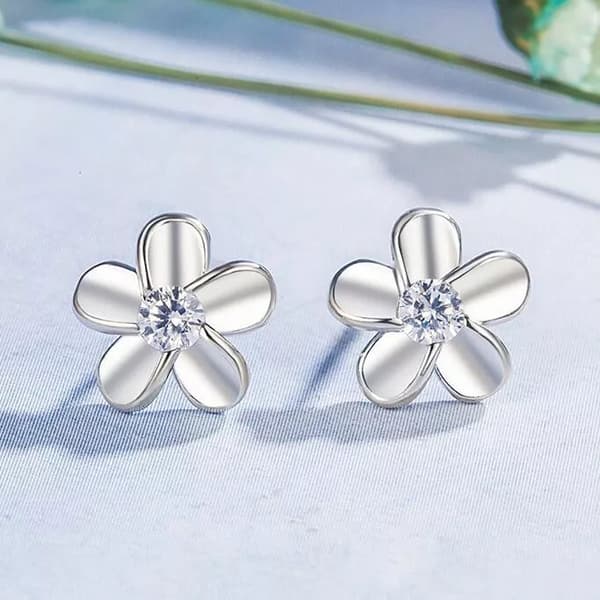 Womens Girls 925 Sterling Silver Smooth Flower Stud Earrings Jewellery Gift