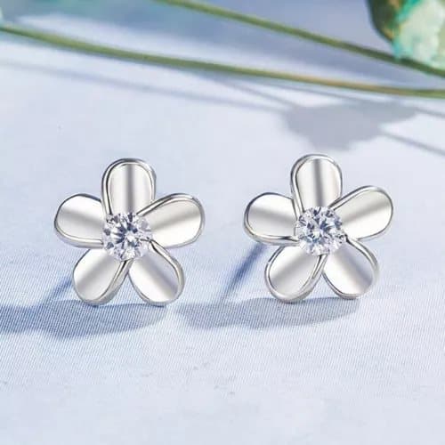 Womens Girls 925 Sterling Silver Smooth Flower Stud Earrings Jewellery Gift