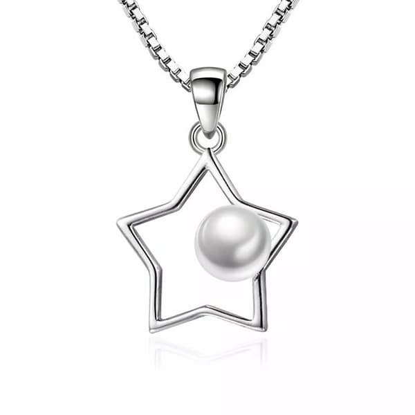 Women Girls Pearl Star Pendant Chain Necklace 925 Sterling Silver Jewellery Gift