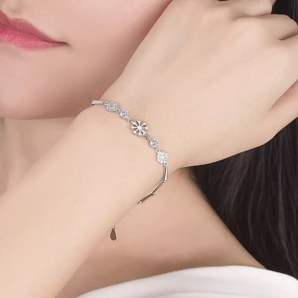 925 Sterling Silver Crystal Snowflakes Bracelet Women Jewellery Christmas Gift