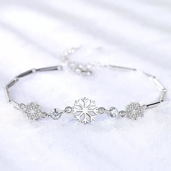 925 Sterling Silver Crystal Snowflakes Bracelet Women Jewellery Christmas Gift