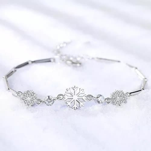 925 Sterling Silver Crystal Snowflakes Bracelet Women Jewellery Christmas Gift