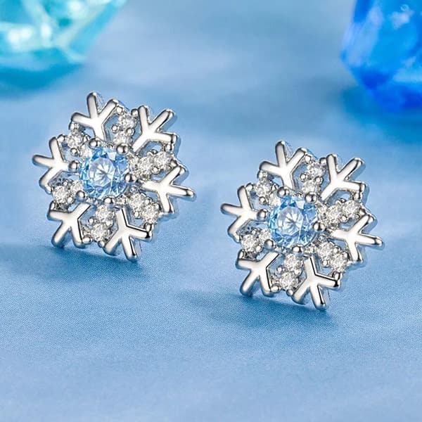 Christmas Crystal Snowflake Stud Earrings 925 Sterling Silver Womens Jewellery