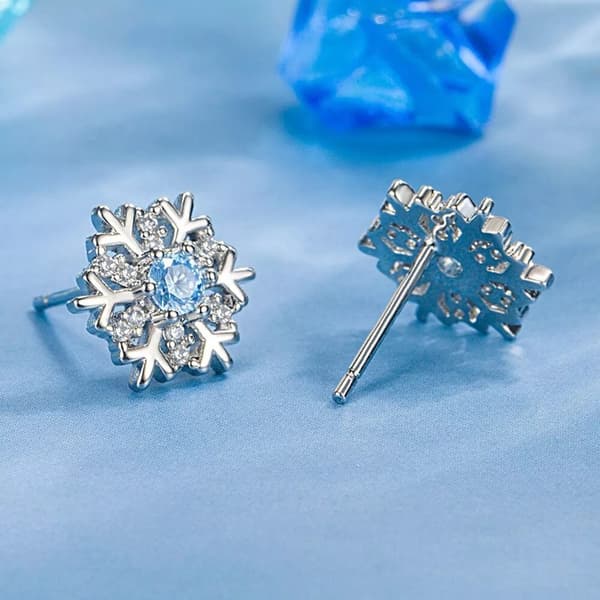 Christmas Crystal Snowflake Stud Earrings 925 Sterling Silver Womens Jewellery