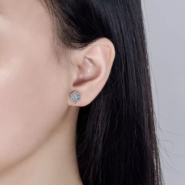 Christmas Crystal Snowflake Stud Earrings 925 Sterling Silver Womens Jewellery