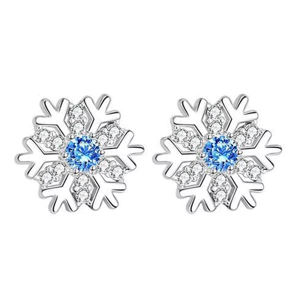 Christmas Crystal Snowflake Stud Earrings 925 Sterling Silver Womens Jewellery