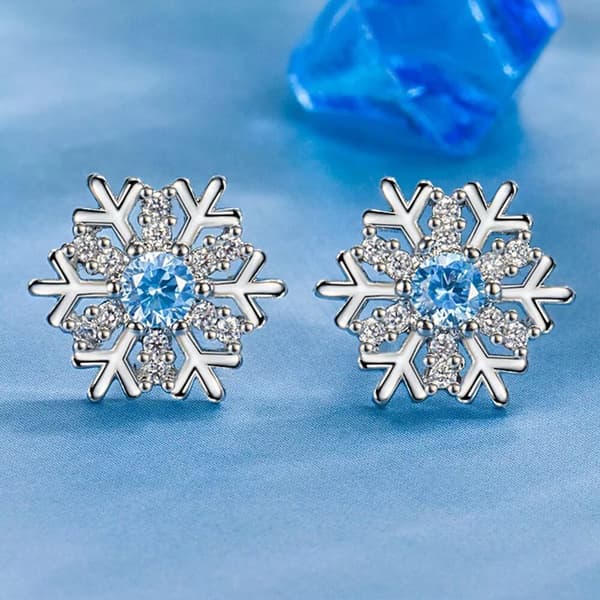 Christmas Crystal Snowflake Stud Earrings 925 Sterling Silver Womens  Jewellery