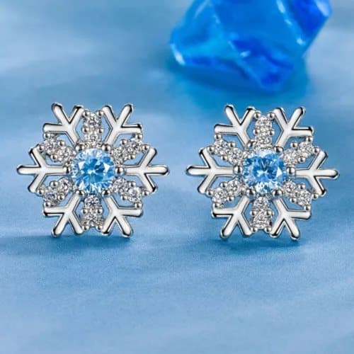 Christmas Crystal Snowflake Stud Earrings 925 Sterling Silver Womens  Jewellery