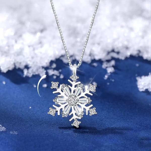 Christmas Crystal SnowFlakes Necklace 925 Sterling Silver Women Jewellery Gift