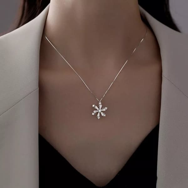 Christmas Crystal SnowFlakes Necklace 925 Sterling Silver Women Jewellery Gift