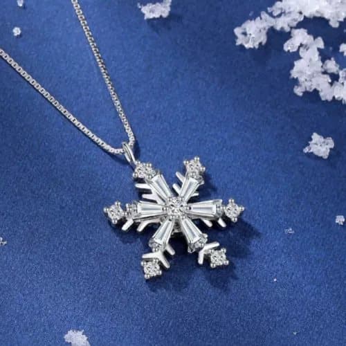 Christmas Crystal SnowFlakes Necklace 925 Sterling Silver Women Jewellery Gift