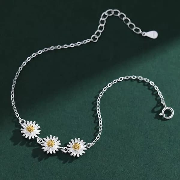 925 Sterling Silver Beautiful Flower Linked Charm Bracelet Women Girls Jewellery