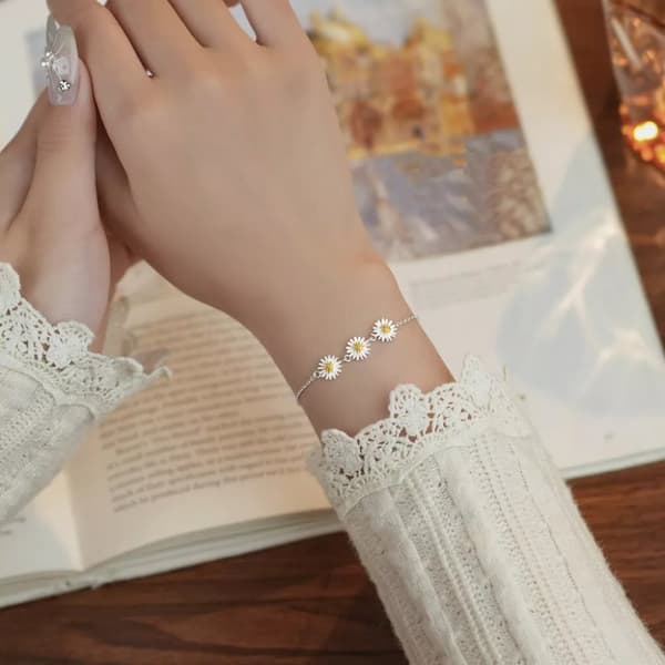 925 Sterling Silver Beautiful Flower Linked Charm Bracelet Women Girls Jewellery