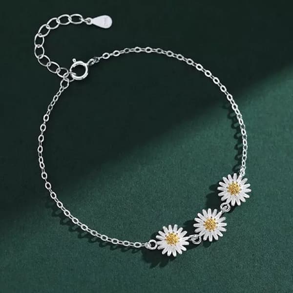 925 Sterling Silver Beautiful Flower Linked Charm Bracelet Women Girls Jewellery