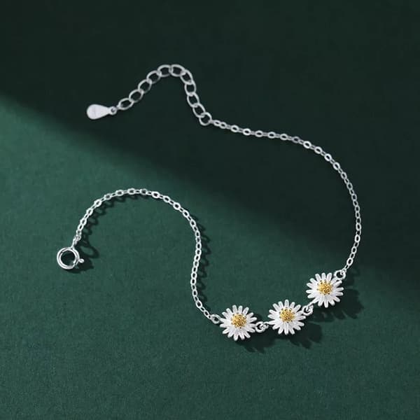 925 Sterling Silver Beautiful Flower Linked Charm Bracelet Women Girls Jewellery