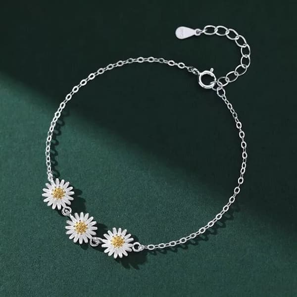 925 Sterling Silver Beautiful Flower Linked Charm Bracelet Women Girls Jewellery