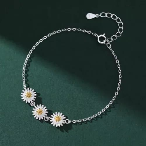 925 Sterling Silver Beautiful Flower Linked Charm Bracelet Women Girls Jewellery