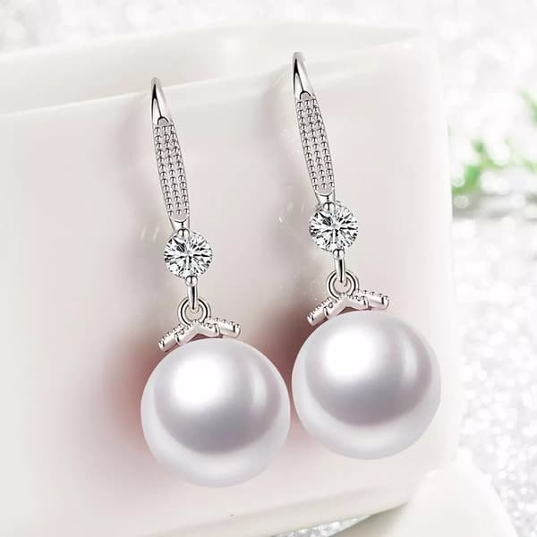 Crystal Stone Pearl Hook Earrings 925 Sterling Silver Women Girls Jewellery Gift