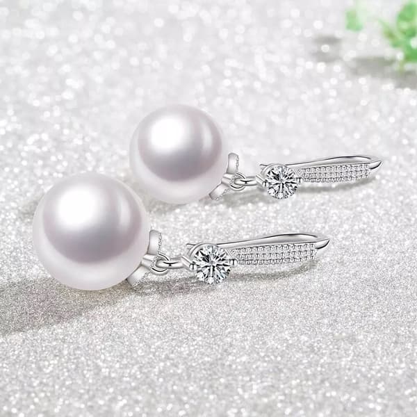 Crystal Stone Pearl Hook Earrings 925 Sterling Silver Women Girls Jewellery Gift