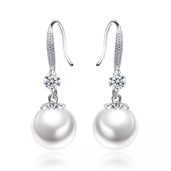 Crystal Stone Pearl Hook Earrings 925 Sterling Silver Women Girls Jewellery Gift