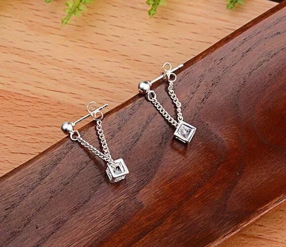 Women 925 Sterling Silver Crystal Cube Dangle Drop Stud Earrings Jewellery Gift