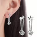 Miniatyrbilde 2 av 6: Women 925 Sterling Silver Crystal Cube Dangle Drop Stud Earrings Jewellery Gift