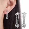 Miniatyrbilde 1 av 6: Women 925 Sterling Silver Crystal Cube Dangle Drop Stud Earrings Jewellery Gift