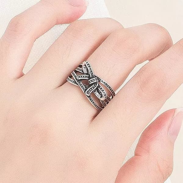 Women Girls Elegant Bow Tie Adjustable Ring 925 Sterling Silver Jewellery Gift U