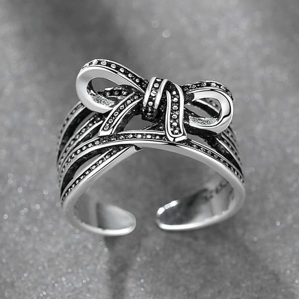 Women Girls Elegant Bow Tie Adjustable Ring 925 Sterling Silver Jewellery Gift U