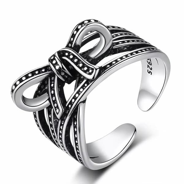 Women Girls Elegant Bow Tie Adjustable Ring 925 Sterling Silver Jewellery Gift U