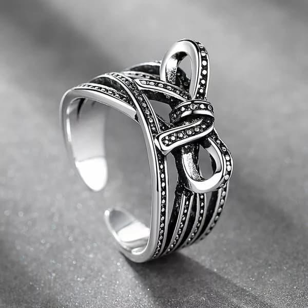 Women Girls Elegant Bow Tie Adjustable Ring 925 Sterling Silver Jewellery Gift U