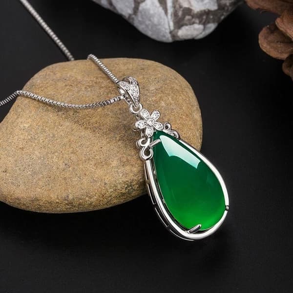 925 Sterling Silver Crystal Flower Jade Pendant Necklace Women Jewellery Gift UK