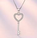 Miniatyrbilde 3 av 7: Women Crystal Heart Key Pendant Chain Necklace 925 Sterling Silver Jewellery UK