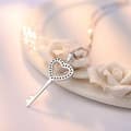 Miniatyrbilde 4 av 7: Women Crystal Heart Key Pendant Chain Necklace 925 Sterling Silver Jewellery UK
