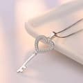 Miniatyrbilde 5 av 7: Women Crystal Heart Key Pendant Chain Necklace 925 Sterling Silver Jewellery UK
