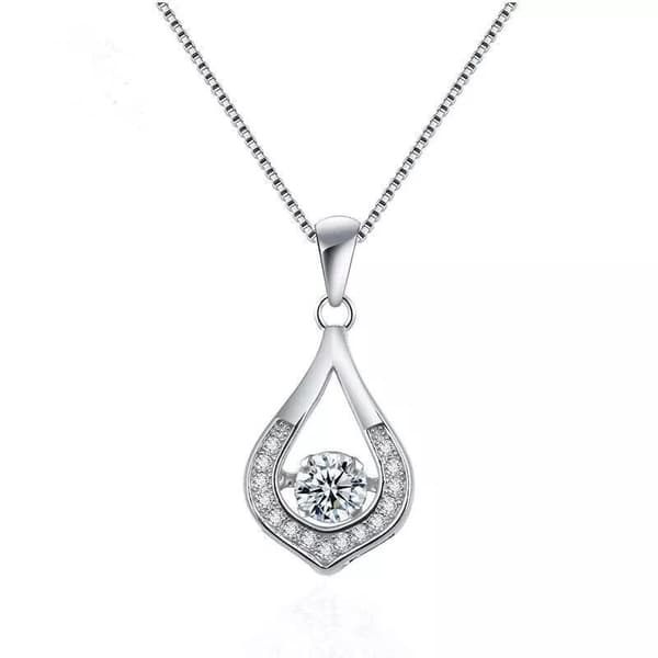 925 Sterling Silver Crystal Water Drop Pendant Necklace Women Girls Jewellery UK