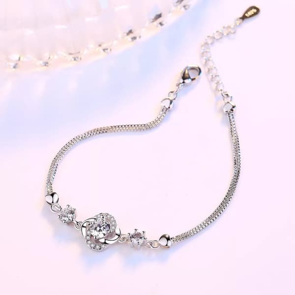 925 Sterling Silver Crystal Swirl Charm Bracelet Women Girls Jewellery UK
