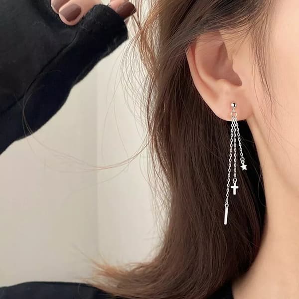 925 Sterling Silver Cross Star Dangle Tassel Drop Earrings Womens Jewellery UK