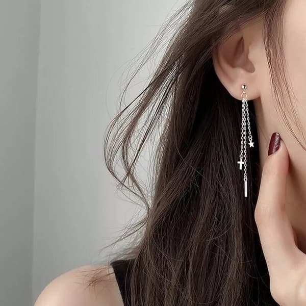 925 Sterling Silver Cross Star Dangle Tassel Drop Earrings Womens Jewellery UK