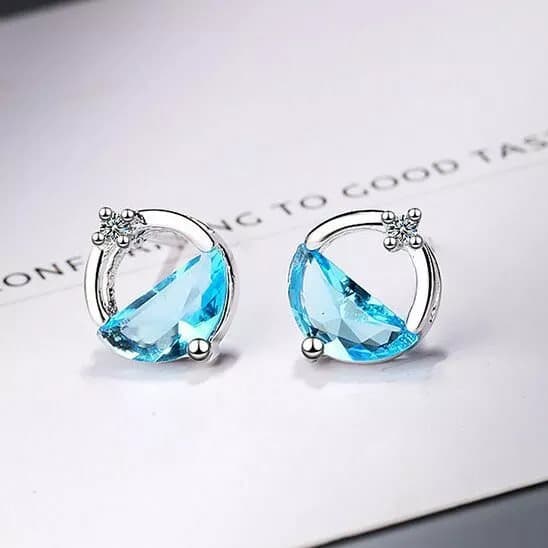 Women 925 Sterling Silver Crystal Circle Lake Stud Earrings Jewellery Gift